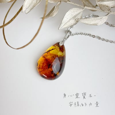 辟邪去災/招財納福-《黃金花珀琥珀項鍊》-25