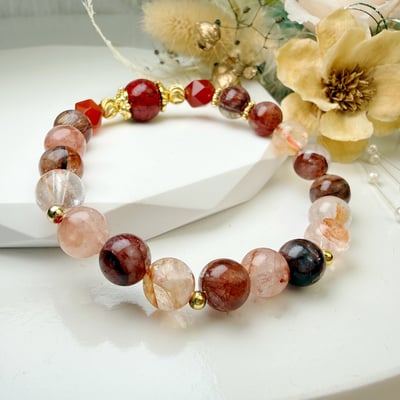 提升氣場/避邪平安/正能量-《晶礦硃砂紅膠花手鍊》3