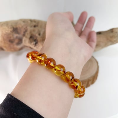 收藏級/天然琥珀-《11.5mm黃金花珀/琥珀手珠》6