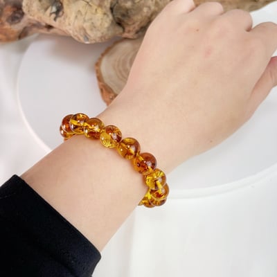 收藏級/天然琥珀-《11.5mm黃金花珀/琥珀手珠》6