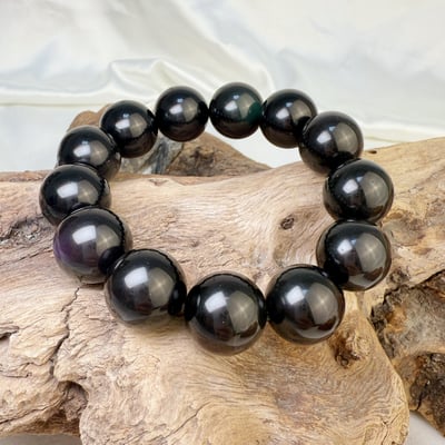 擋煞/避邪/防小人-《17.5mm墨西哥彩虹黑曜手珠》2