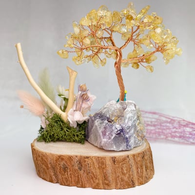 招財/貴人/開運-《螢石黃水晶發財樹水晶樹彩蛋貓咪擺件》5