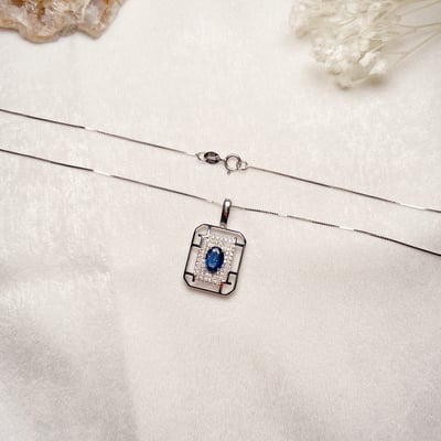 方型鑲鑽幾何藍寶項鍊5