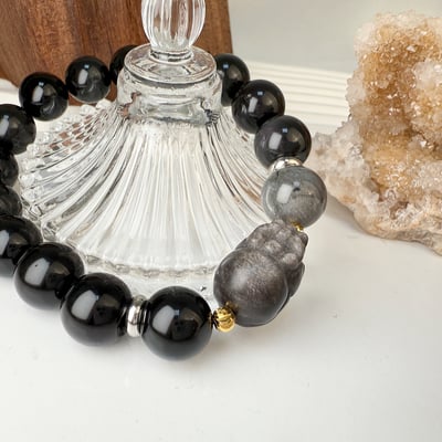 平安擋煞/招財納福-《銀曜貔貅拉長黑曜手鍊》2