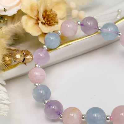 思緒清晰/貴人運-《10mm粉晶·紫晶·海藍寶水晶手鍊》4