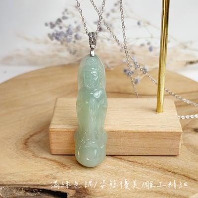 平安吉祥/心靈安定-《滿綠紅翡飄花玉觀音項鍊》3