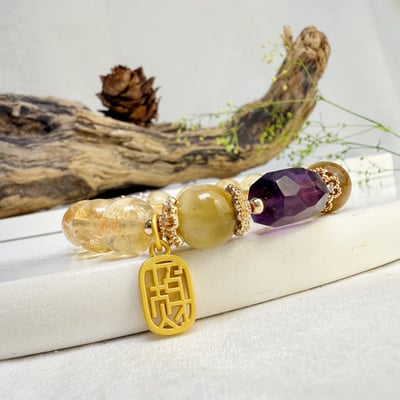 霸氣招財/貴人-《紫黃晶虎眼黃水晶手鍊》3