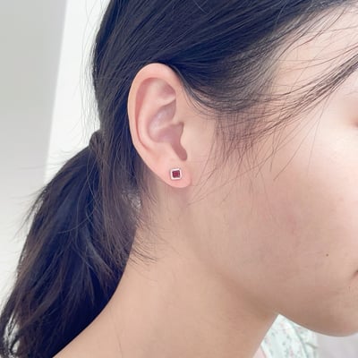 方型紅石榴耳釘耳環5