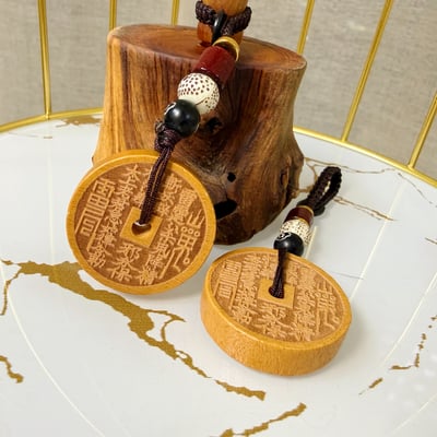 桃木原木/避邪鎮宅-《桃木山鬼花錢·太上老君令吊飾》3