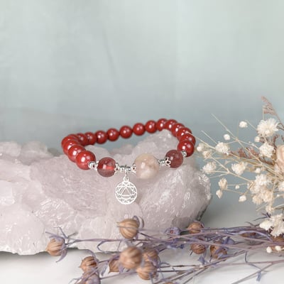 避邪擋煞 / 開運招財-《櫻花瑪瑙 草莓晶 帝王砂硃砂手鍊》1
