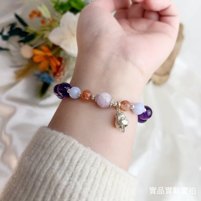 招財貓/貴人相助-《招財貓藍紋瑪瑙金太陽紫水晶手鍊》7