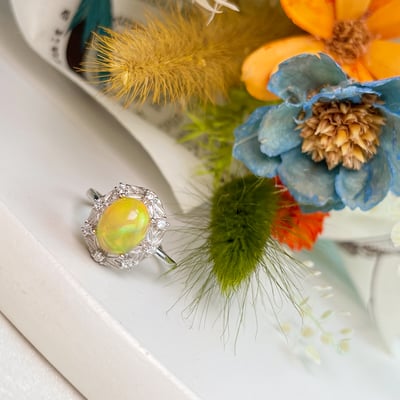 火光遊彩/透體料-《高遊彩水晶黃蛋白石戒指》5