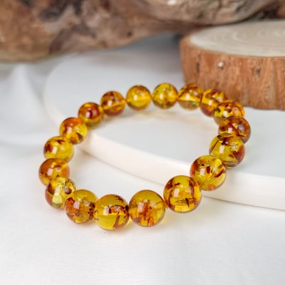 收藏級/天然琥珀-《11.5mm黃金花珀/琥珀手珠》2