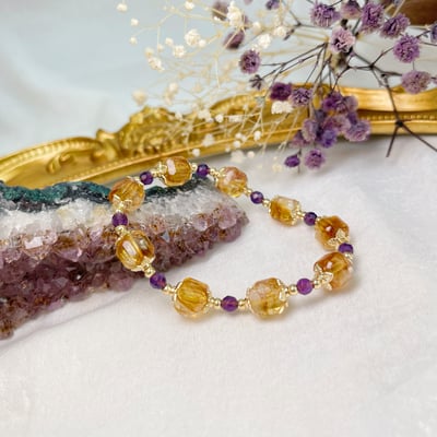 招四方財/財富貴人-《方塊黃水晶貴人紫晶手鍊》2