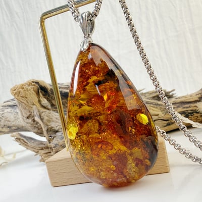 避邪擋煞/招財納福-《精品滿花黃金花珀琥珀項鍊》3