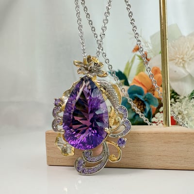 手工打造/珠寶級-《水滴千禧切紫水晶項鍊》8