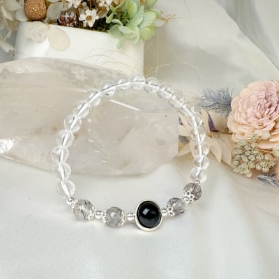 擋煞/防小人-《黑曜黑髮白水晶手鍊》4