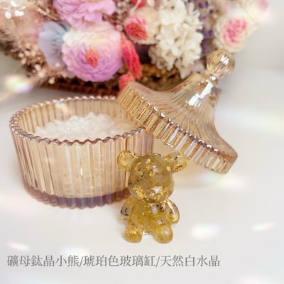 淨化消磁/聚財聚氣-《鈦晶金箔小熊白水晶淨化盒》2