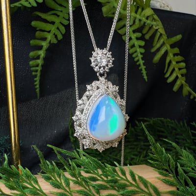 高韻光遊彩/透體料-《頂級高光遊彩蛋白石珠寶項鍊》厚料水滴5