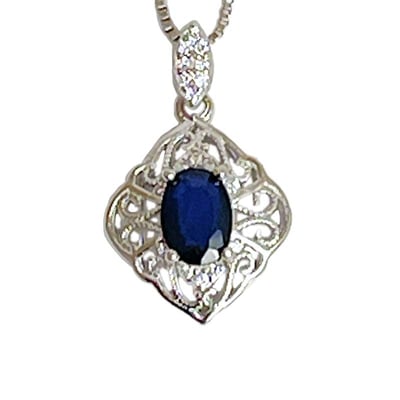 無燒/高貴/藍寶石-《花邊鋯石藍寶石項鍊》1