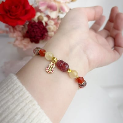 招財/旺運勢-《晶點草莓貔貅金紅鈦晶手鍊》6