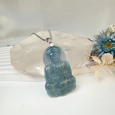 平安吉祥/心靈安定-《瓜料藍水種觀音翡翠項鍊》3