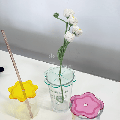 防塵杯蓋 花瓶插 壓克力杯墊 多功能 彩色壓克力 花形 擺件 配件 桌面擺設 餐廚用品 拍照道具 居家5