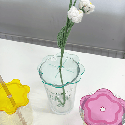 防塵杯蓋 花瓶插 壓克力杯墊 多功能 彩色壓克力 花形 擺件 配件 桌面擺設 餐廚用品 拍照道具 居家6