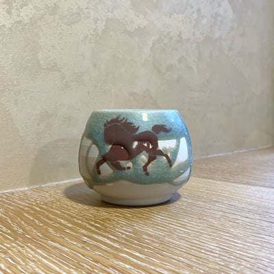 大堀相馬燒 京月窯 姥口茶杯（馬繪柄）1