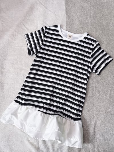 【STRIPED LOTUS LEAF黑白條荷葉拼接｜連身裙】1