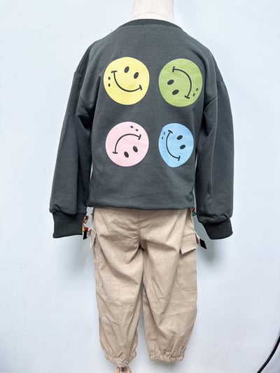 【Be Happy Smile 薄◆毛圈◆深灰色.後背彩色微笑圈｜薄衛衣】4