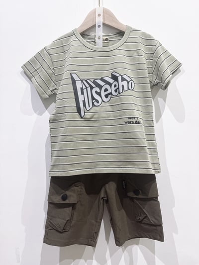 【Article letters抹茶條紋字母立體感｜短T】3