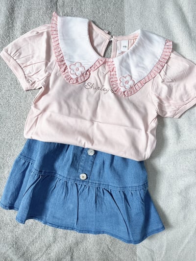 【Flower shape花邊娃娃領泡泡袖｜短T】8