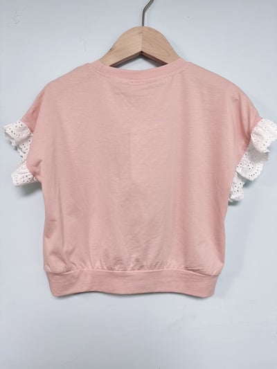 【Love Yourself 蝴蝶結蕾絲燒花邊｜短袖套裝】3