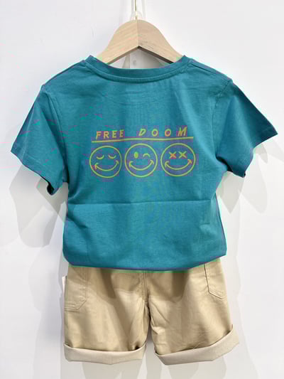 【WINK SMILE｜正反兩面笑臉湖綠色｜短T】4