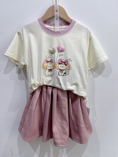 【CUTE DOG亮片愛心狗狗米杏色｜短T】6