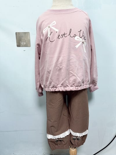 【Vintage lace 日系風◆縮口◆棕色.蕾絲甜美刺繡小花｜長褲】3