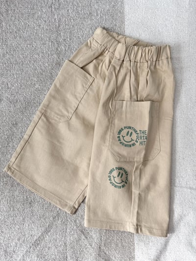 【HAPPY SMILE｜笑臉卡其色工裝｜短褲】3