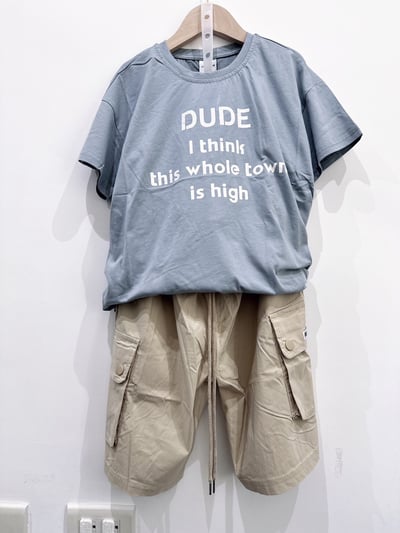 【DUDE Letter排列字母復古石灰藍｜短T】5