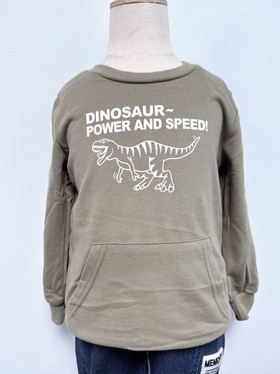 【DINOSAUR 韓系◆流線棉◆咖綠色.恐龍文字袋鼠口袋｜薄衛衣】5