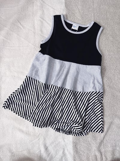 【Stitching stripes棉質拚色條紋無袖｜連身裙】1