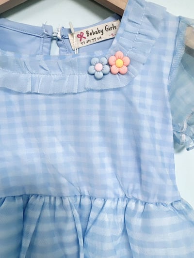 【Dream Blue Grid夢幻藍格柔紗蛋糕層次｜連身裙】4