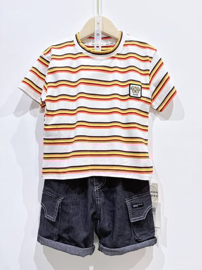 【KIDDIE DOG童趣條紋狗狗刺繡｜短T】4