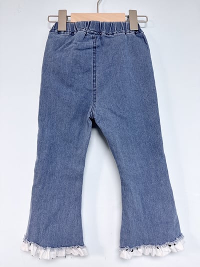 【Mini Cherry Lace Denim ◆韓系◆櫻桃喇叭褲】2