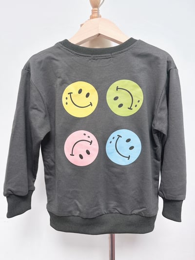 【Be Happy Smile 薄◆毛圈◆深灰色.後背彩色微笑圈｜薄衛衣】2