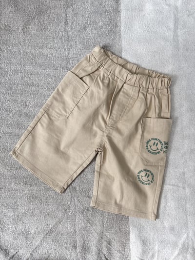 【HAPPY SMILE｜笑臉卡其色工裝｜短褲】1