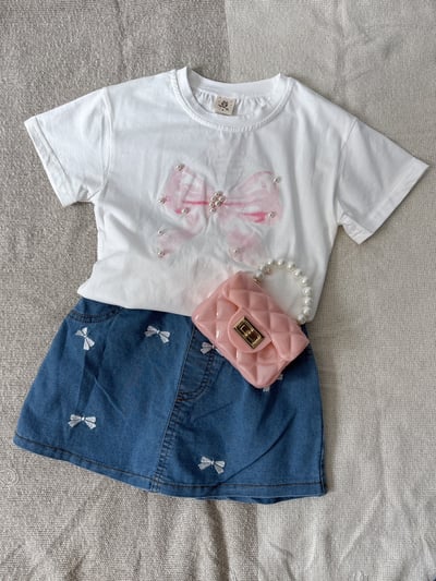 【BOW DENIM SKIRT PANTS｜蝴蝶結刺繡牛仔｜褲裙】4