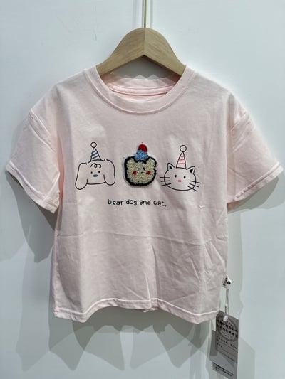 【BEAR DOG CAT｜毛絨立體熊粉色｜短T】1