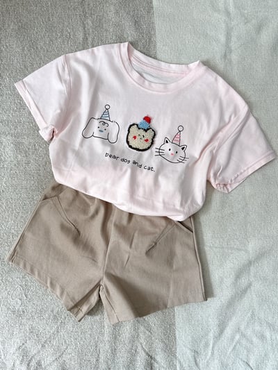 【BEAR DOG CAT｜毛絨立體熊粉色｜短T】4