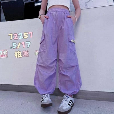 【Pocket overalls 薄◆梭織◆藕紫色.抓褶口袋工裝風.休閒束口｜長褲】4